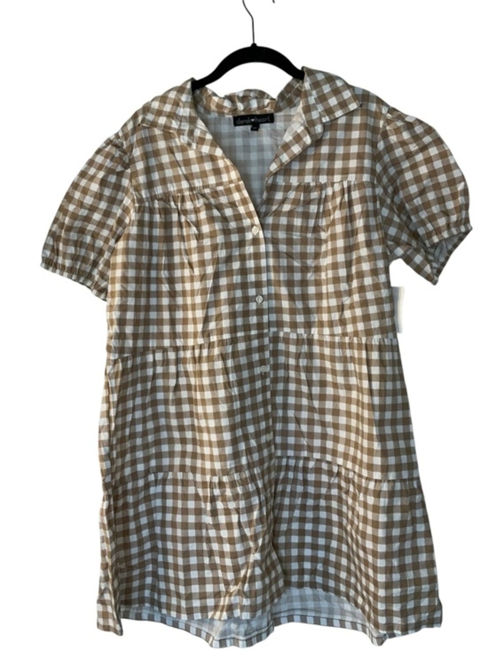 Derek Heart Tan and White Gingham Button-Up Shirt - Picture 1 of 5